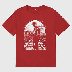 Футболка оверсайз мужская Железнодорожник с тортом, цвет: красный