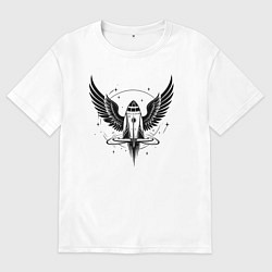 Футболка оверсайз мужская Крылатая ракета в космосе, цвет: белый