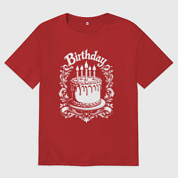 Мужская футболка оверсайз День рождения торт в орнаменте