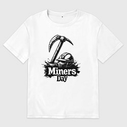 Футболка оверсайз мужская День шахтера шлем и кирка, цвет: белый