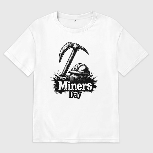 Мужская футболка оверсайз День шахтера шлем и кирка / Белый – фото 1
