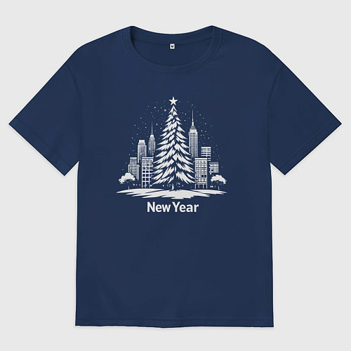 Мужская футболка оверсайз Новогодняя сказка Нью-Йорка / Тёмно-синий – фото 1