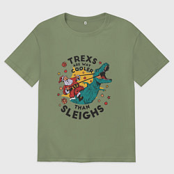Футболка оверсайз мужская Санта на динозавре, цвет: авокадо