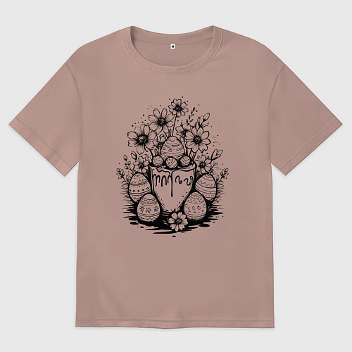 Мужская футболка оверсайз Пасхальный букет с яйцами / Пыльно-розовый – фото 1