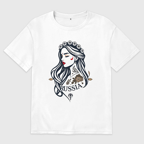 Мужская футболка оверсайз Русский стиль - славянская девушка / Белый – фото 1