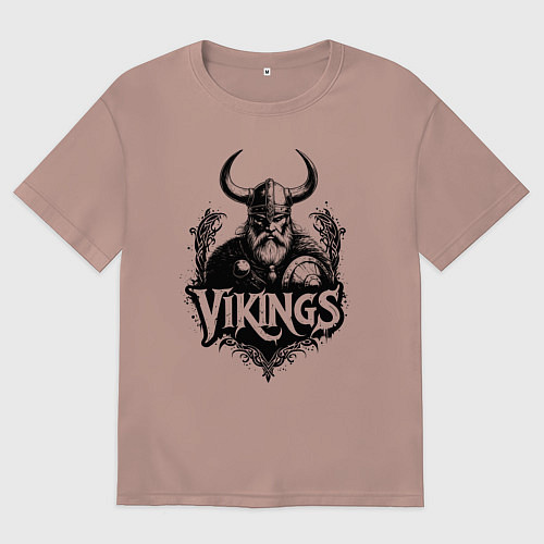 Мужская футболка оверсайз Викинг со щитом / Пыльно-розовый – фото 1