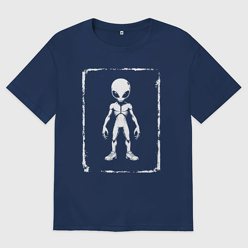 Мужская футболка оверсайз Силуэт пришельца / Тёмно-синий – фото 1