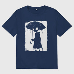 Футболка оверсайз мужская Пришелец с зонтом, цвет: тёмно-синий