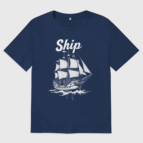 Мужская футболка оверсайз Парусный путь / Тёмно-синий – фото 1