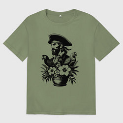 Футболка оверсайз мужская Пират среди цветов, цвет: авокадо