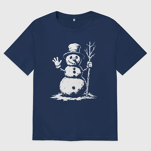 Мужская футболка оверсайз Снеговик приветливый / Тёмно-синий – фото 1