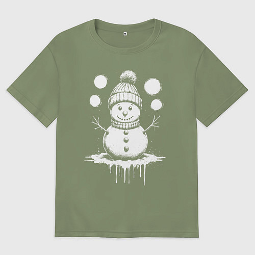 Мужская футболка оверсайз Снеговик в вязаной шапке / Авокадо – фото 1