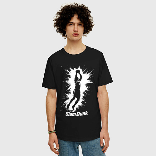 Мужская футболка оверсайз Динамика слэм-данк / Черный – фото 3