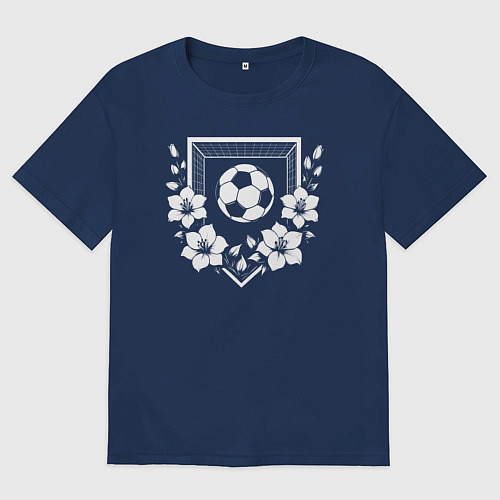 Мужская футболка оверсайз Футбольные ворота и мяч в цветах / Тёмно-синий – фото 1