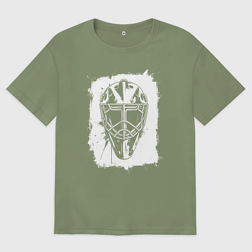 Мужская футболка оверсайз Вратарская маска в белом квадрате / Авокадо – фото 1