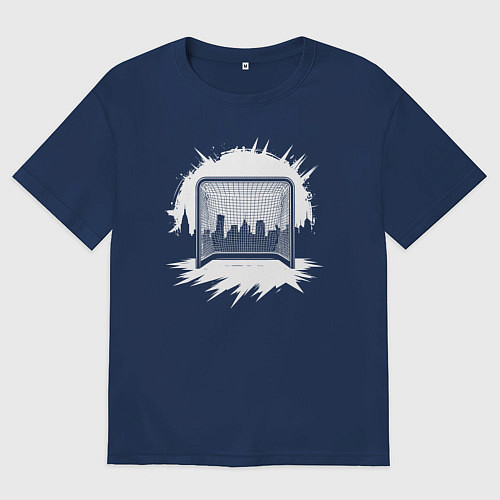Мужская футболка оверсайз Уличная хоккейная рамка / Тёмно-синий – фото 1
