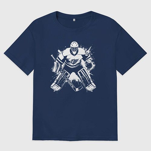 Мужская футболка оверсайз Хоккейный вратарь граффити / Тёмно-синий – фото 1