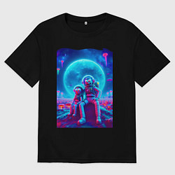 Футболка оверсайз мужская Морти и Рик на неоновой планете, цвет: черный