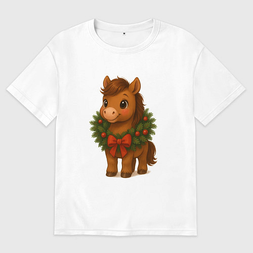 Мужская футболка оверсайз Маленькая милая лошадка в городе / Белый – фото 1