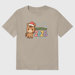 Футболка оверсайз мужская Новогодняя лошадка 2026, цвет: миндальный