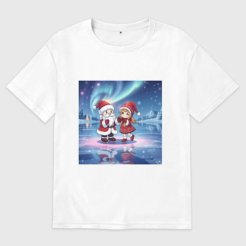 Мужская футболка оверсайз Дед Мороз и Снегурочка: новогодний танец на льду / Белый – фото 1