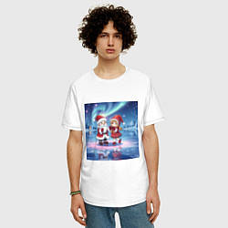 Футболка оверсайз мужская Дед Мороз и Снегурочка: новогодний танец на льду, цвет: белый — фото 2