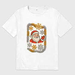 Футболка оверсайз мужская Дем Мороз и гирлянда, цвет: белый