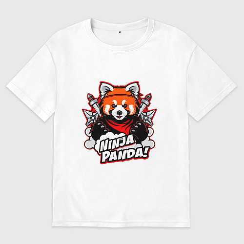 Мужская футболка оверсайз Ниндзя-панда в бою / Белый – фото 1