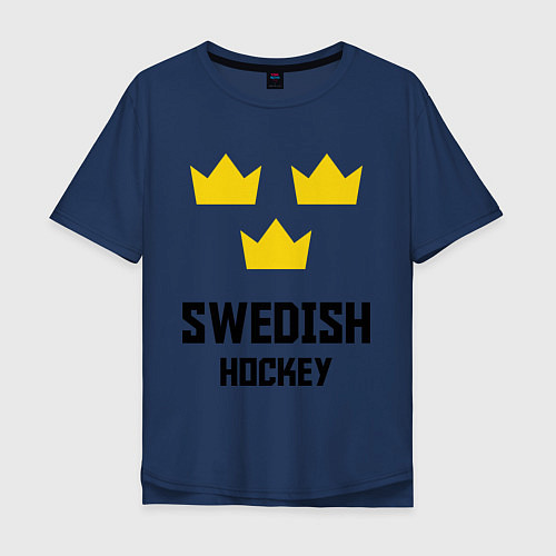 Мужская футболка оверсайз Swedish Hockey / Тёмно-синий – фото 1