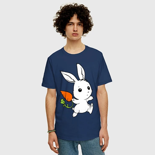 Мужская футболка оверсайз Зайка с морковкой / Тёмно-синий – фото 3