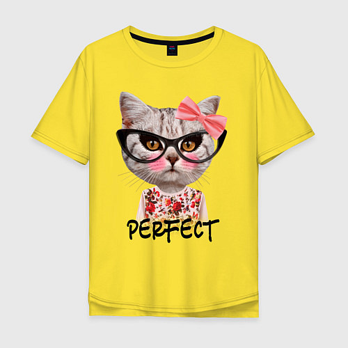 Мужская футболка оверсайз Perfect Kitty / Желтый – фото 1