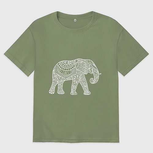 Мужская футболка оверсайз Расписной слон / Авокадо – фото 1