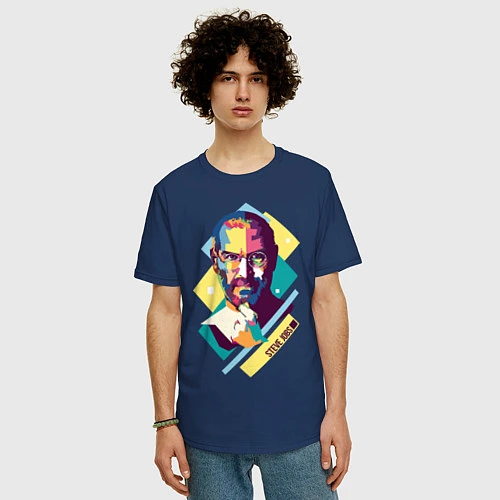 Мужская футболка оверсайз Steve Jobs Art / Тёмно-синий – фото 3