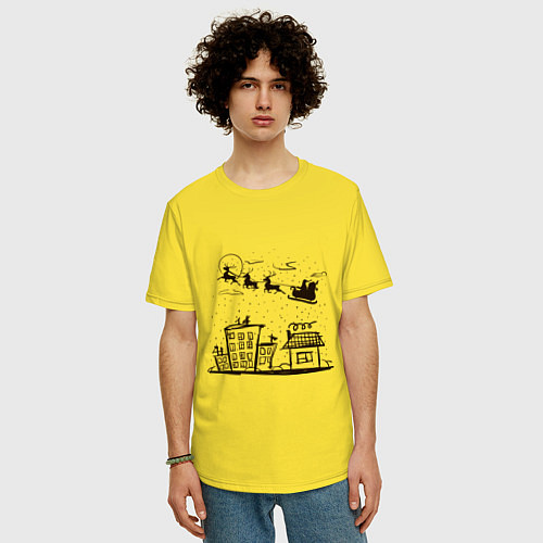 Мужская футболка оверсайз Санта над городом / Желтый – фото 3