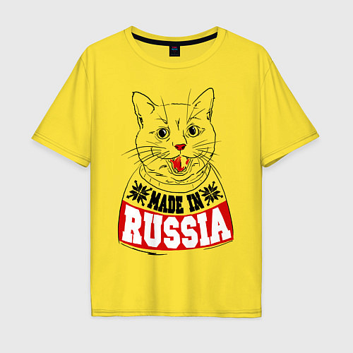 Мужская футболка оверсайз Made in Russia: киса / Желтый – фото 1
