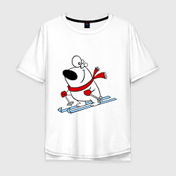 Мужская футболка оверсайз Мишка на лыжах