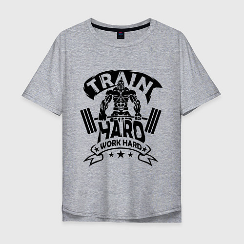 Мужская футболка оверсайз Train hard, work hard / Меланж – фото 1
