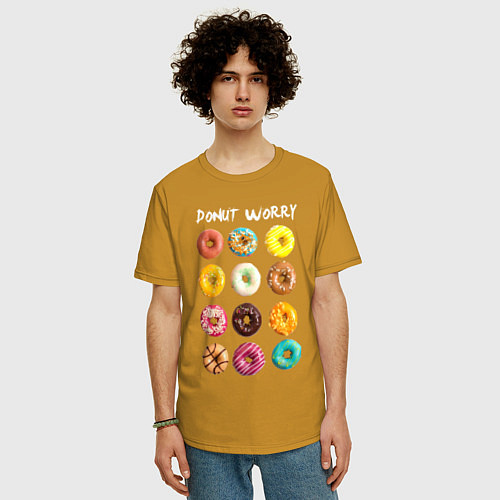 Мужская футболка оверсайз Donut Worry / Горчичный – фото 3