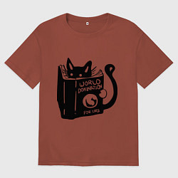 Футболка оверсайз мужская Кот с книгой, цвет: кирпичный