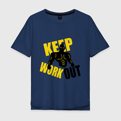 Мужская футболка оверсайз Keep workout тренируйся / Тёмно-синий – фото 1