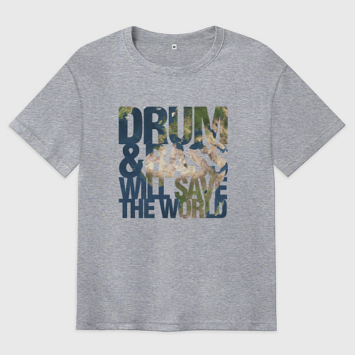 Мужская футболка оверсайз Drum & Bass: The World / Меланж – фото 1