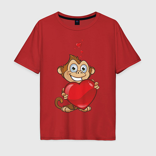 Мужская футболка оверсайз Обезьянка с сердцем / Красный – фото 1
