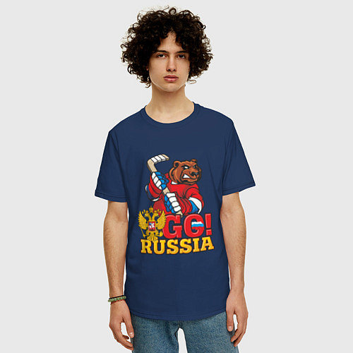 Мужская футболка оверсайз Hockey: Go Russia / Тёмно-синий – фото 3