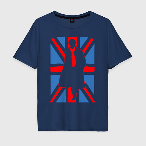 Мужская футболка оверсайз Sherlock Holmes Union Jack / Тёмно-синий – фото 1