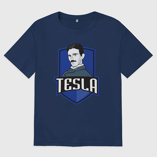 Мужская футболка оверсайз Никола Тесла / Тёмно-синий – фото 1