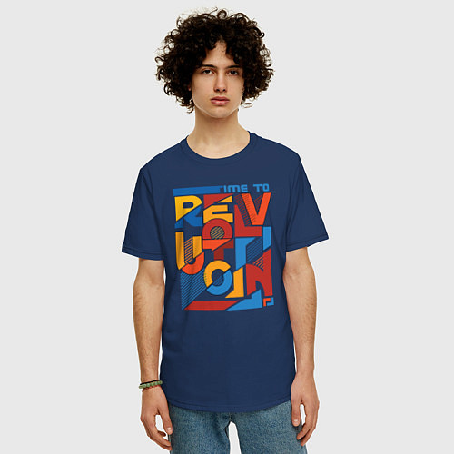 Мужская футболка оверсайз Revolution / Тёмно-синий – фото 3