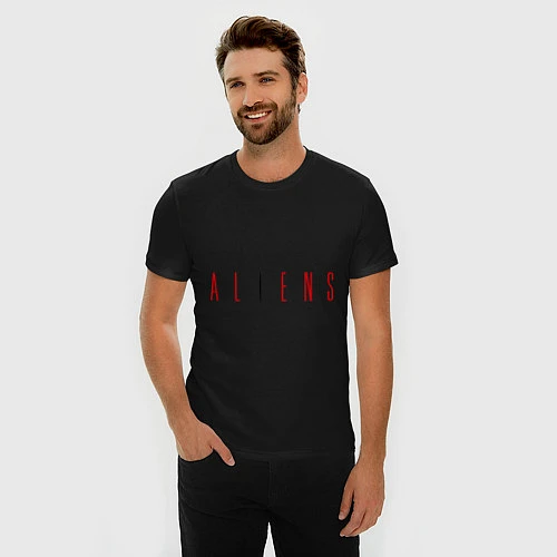 Мужская slim-футболка ALIENS / Черный – фото 3