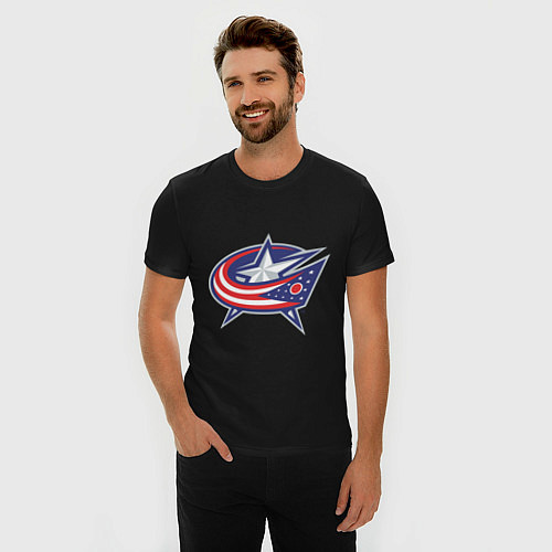 Мужская slim-футболка Columbus Blue Jackets / Черный – фото 3