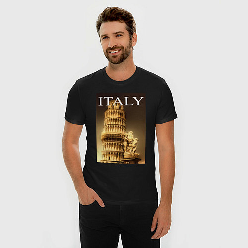 Мужская slim-футболка Leaning tower of Pisa / Черный – фото 3