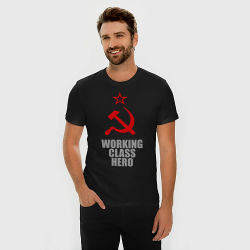 Мужская slim-футболка Working class hero / Черный – фото 3
